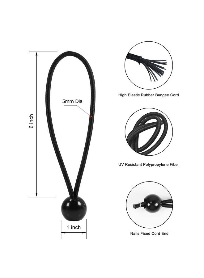 Joneaz Bungee Balls 6 Inch,Black Bungee Cord for Canopy Tarp, UV Resistant,50-Piece - Image 2