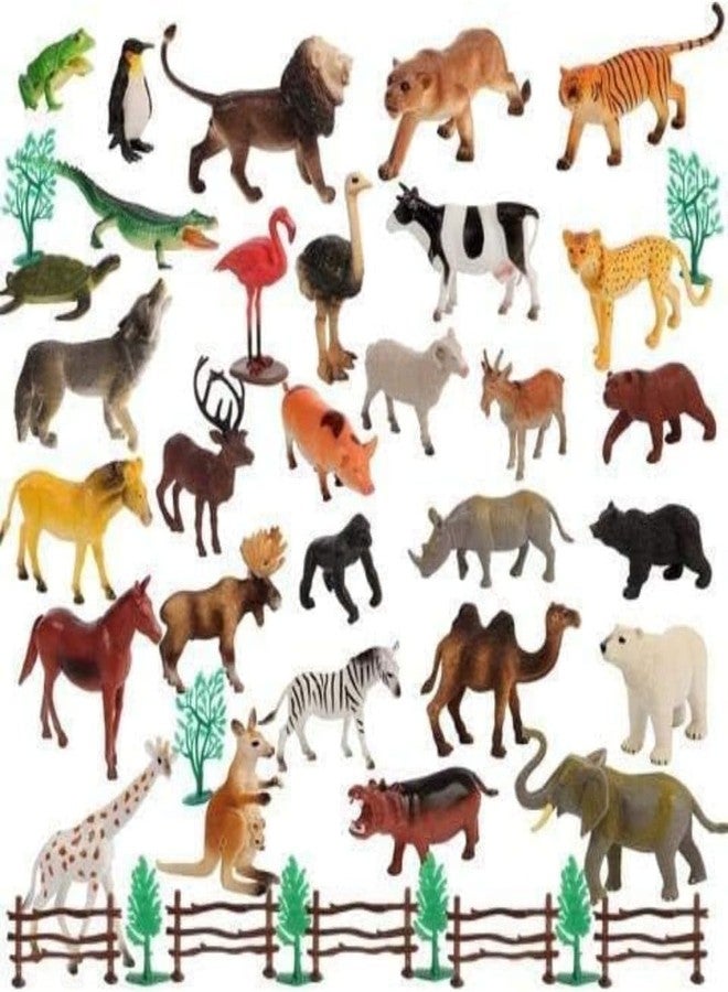 YOOKO® (12 PCS Animal Set Mini Jungle Animals Figure Toys Play Set | Realistic Wild Plastic | Includes Artificial Grass & Fencing | Learning Games for Boys, Girls, Kids - Image 1