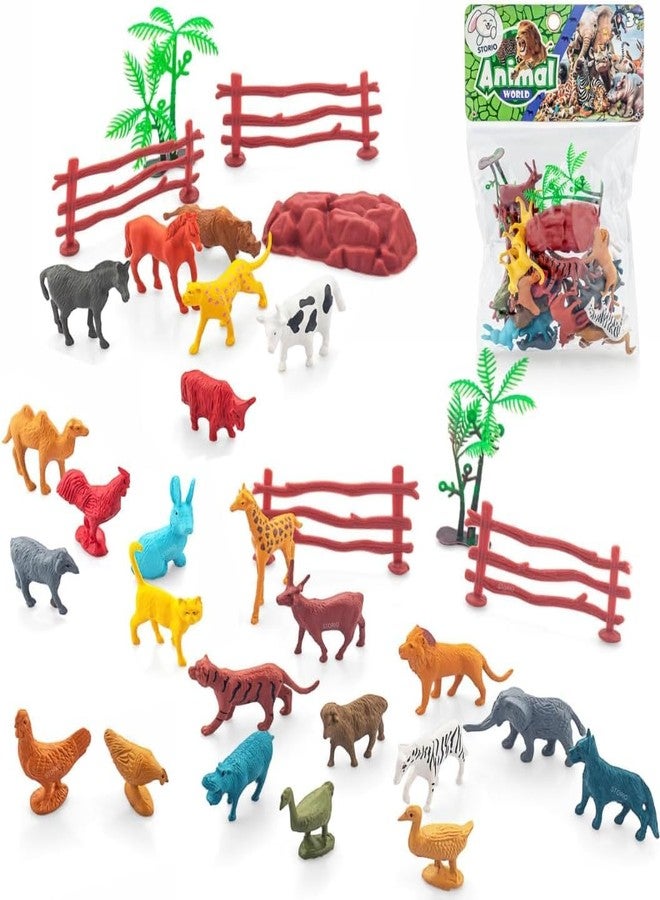 YOOKO® (12 PCS Animal Set Mini Jungle Animals Figure Toys Play Set | Realistic Wild Plastic | Includes Artificial Grass & Fencing | Learning Games for Boys, Girls, Kids - Image 2
