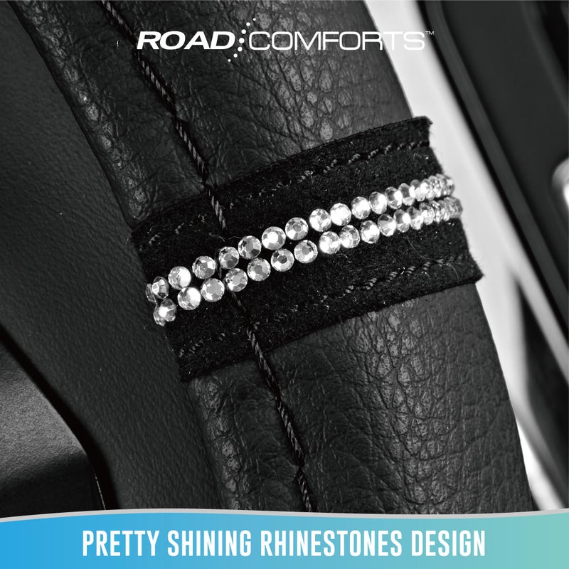 Road Comforts Leopard Steering Wheel Cover - Made with PVC Leather Cheetah Print - Anti-Slip, Universal Fit 14 1/2 inches to 15 inches - Black - Image 5