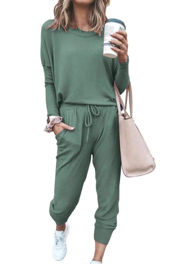 2024 Amazon Autumn New Independent European and American Cross-border Shrimp Womens Home Solid Color Casual Fashion Green