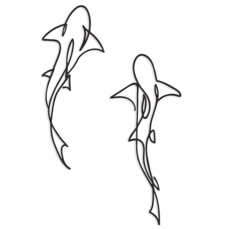 Xedatric Metal Fish Wall Decor Nautical Shark Room Art Abstract Line Shark Design for CoastalThemed Interiorsset of 2Black - Image 2