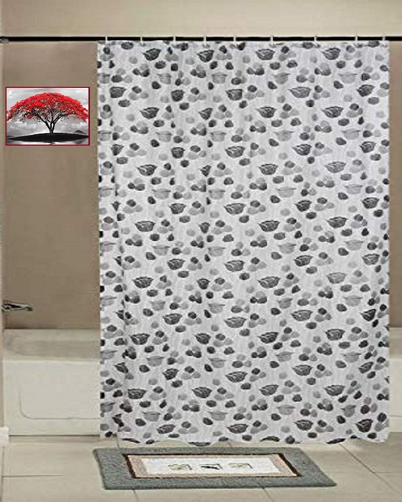 SHAVIN SHAVIN Festive Decor Brown Rose Pattern PVC Shower Curtain with Hooks Pack of 1 (7ft X 4.5ft) - Image 1