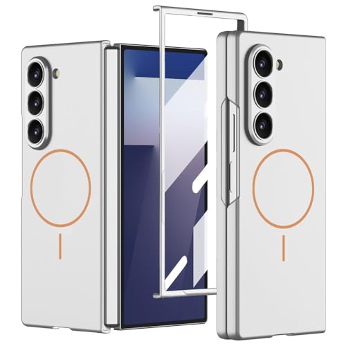 Tech Trendz TechTrendz Magnetic Cover [Compatible with MagSafe] for Samsung Galaxy Z Fold 7 Case Slim Hard PC + Tempered Glass Protective Phone Case for Galaxy Z fold 7 Back Cover - Silver - Image 1