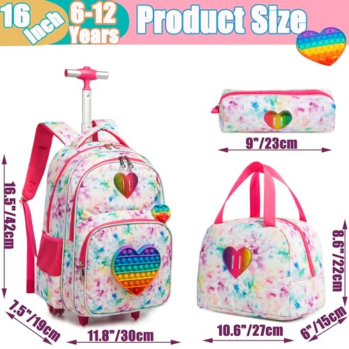Meetbelify Rolling Backpack for Girls Wheels Backpacks for Elementary Student Kids Wheeled Trolley Trip Luggage for Teen Girls with Lunch Box Pencil Case - Image 2