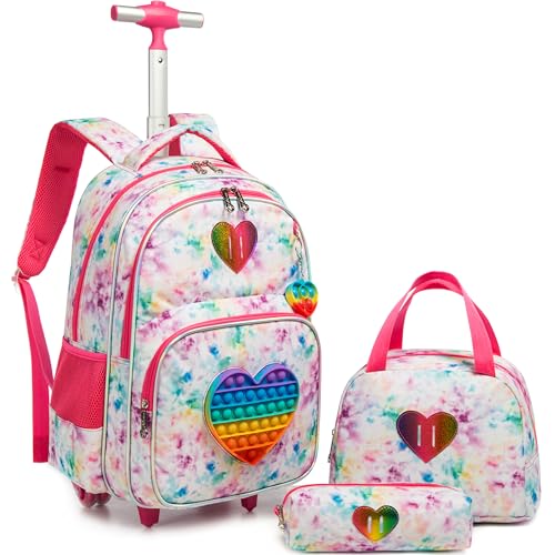 Meetbelify Rolling Backpack for Girls Wheels Backpacks for Elementary Student Kids Wheeled Trolley Trip Luggage for Teen Girls with Lunch Box Pencil Case - Image 1