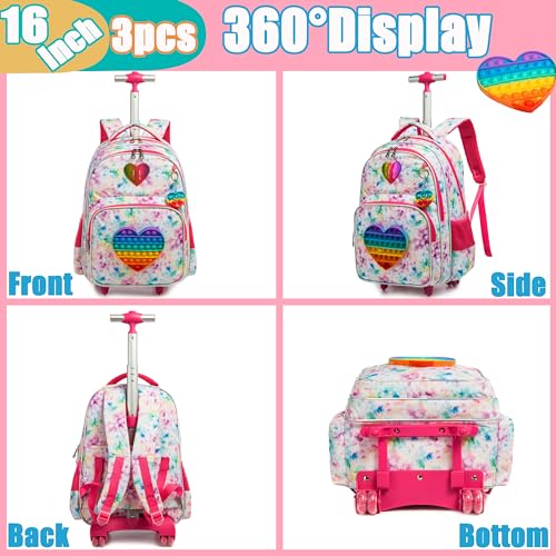 Meetbelify Rolling Backpack for Girls Wheels Backpacks for Elementary Student Kids Wheeled Trolley Trip Luggage for Teen Girls with Lunch Box Pencil Case - Image 4
