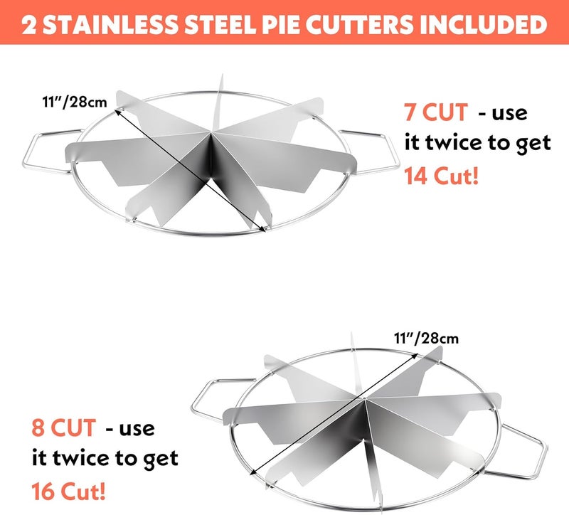 AojSup 2-Pack Pie Cutter 8 Slice & 7 Slice - 13.6" Stainless Steel Pie Slicer & Cheesecake Cutter, Commercial-Grade Cake Slicer for Even Slices, Perfect for Pies, Pizzas, Desserts - Image 3