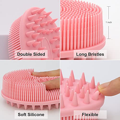 WETANG Upgrade 2 in 1 Bath and Shampoo Body Brush, Silicone Exfoliating Body Scrubber for Use in Shower, Premium Silicone Loofah, Head Scrubber, Scalp Massager, Easy to Clean (1PC Pink) - Image 4