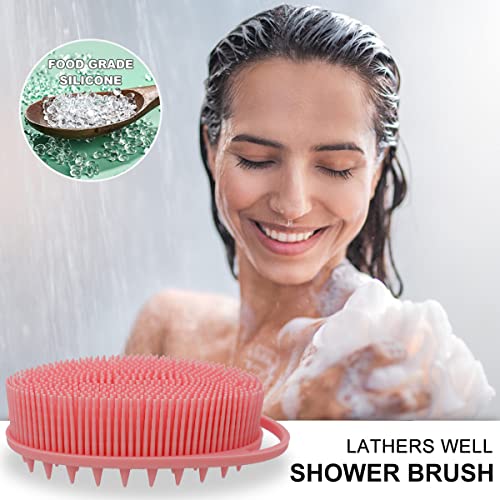 WETANG Upgrade 2 in 1 Bath and Shampoo Body Brush, Silicone Exfoliating Body Scrubber for Use in Shower, Premium Silicone Loofah, Head Scrubber, Scalp Massager, Easy to Clean (1PC Pink) - Image 2