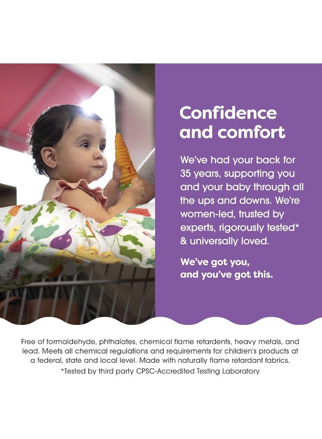 Boppy Shopping Cart and High Chair Cover | Multi-Color Farmers Market Veggies with Attached Plush Carrot Toy| 2-Point Safety Belt | Wipeable, Machine Washable | 6-48 Months - Image 5