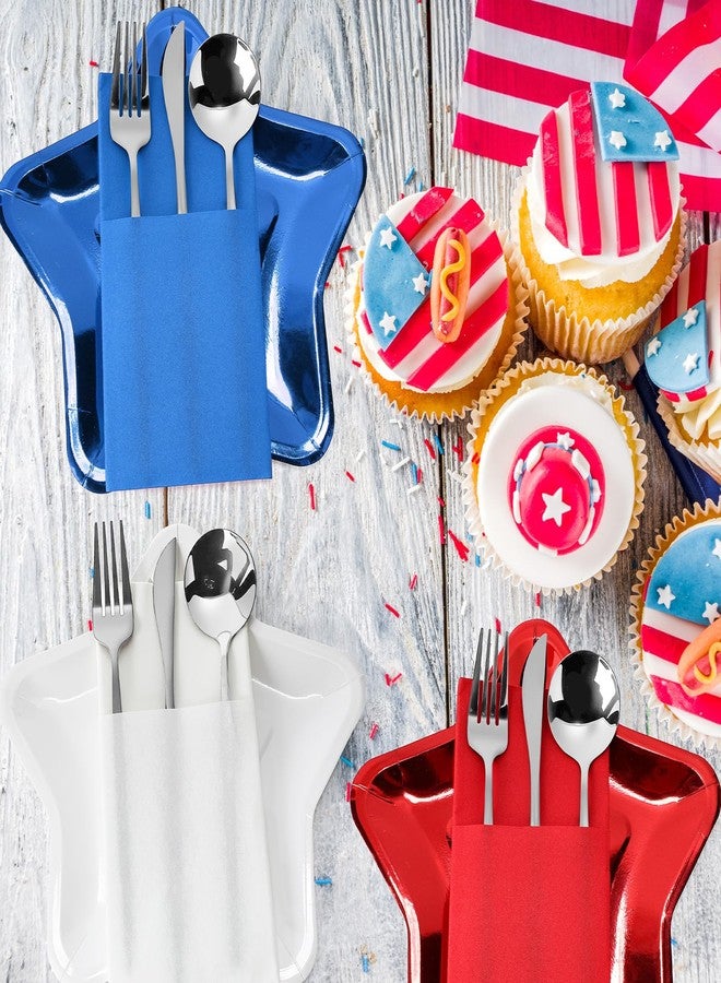 Funnymoom 150 Pcs Patriotic Party Tableware Set Red White Blue Star Shaped Disposable Paper Plates 9.45" with Cutlery Bags, Serves 75 Guests for 4th of July 250th Anniversary Independence Memorial Day - Image 4