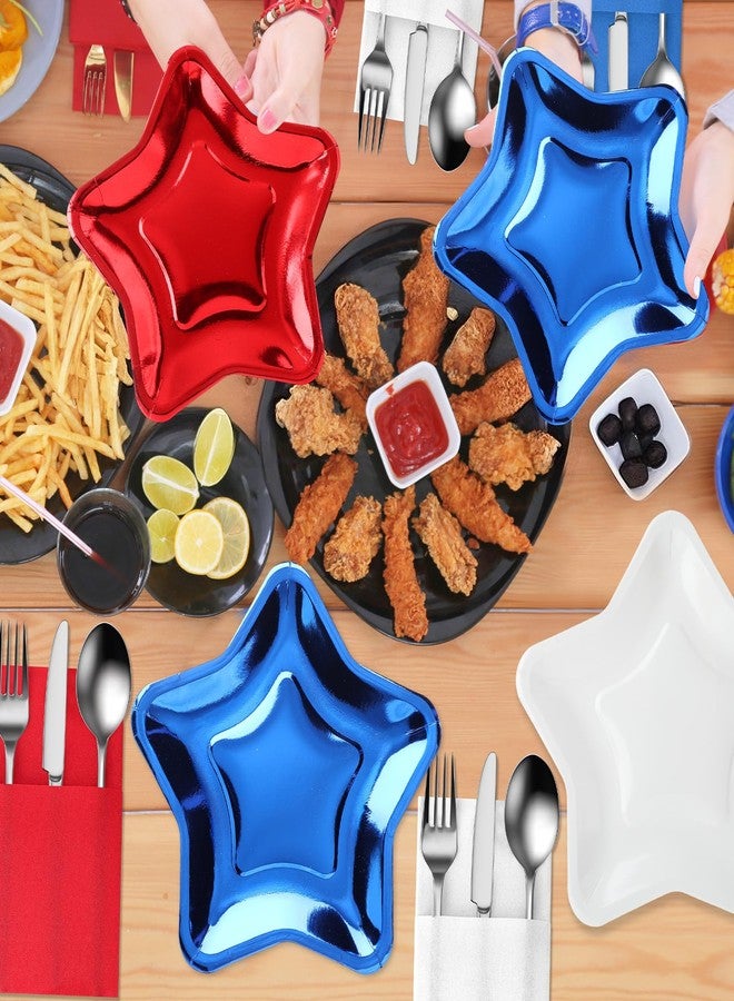 Funnymoom 150 Pcs Patriotic Party Tableware Set Red White Blue Star Shaped Disposable Paper Plates 9.45" with Cutlery Bags, Serves 75 Guests for 4th of July 250th Anniversary Independence Memorial Day - Image 5