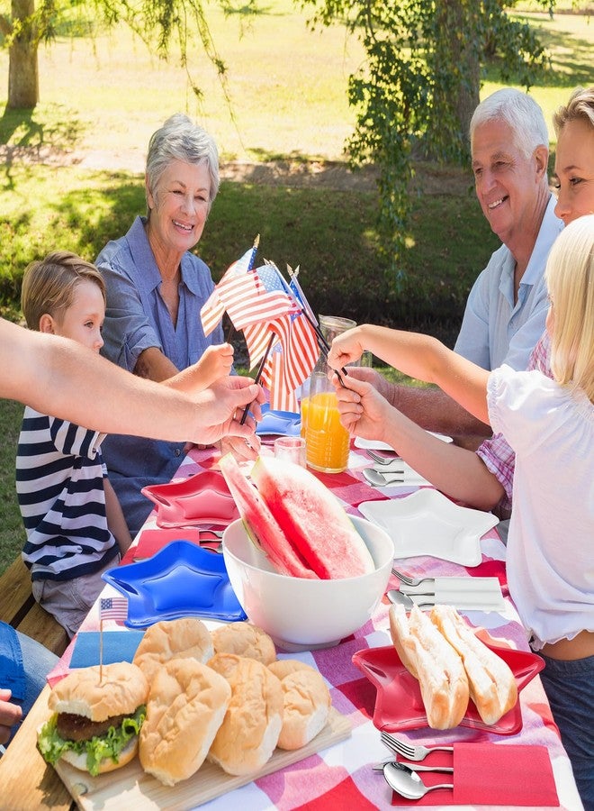 Funnymoom 150 Pcs Patriotic Party Tableware Set Red White Blue Star Shaped Disposable Paper Plates 9.45" with Cutlery Bags, Serves 75 Guests for 4th of July 250th Anniversary Independence Memorial Day - Image 3