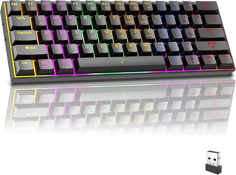 Wireless Bluetooth Tri-Mode (2.4G/Bluetooth/USB-C) Mechanical Keyboard, Multi-Platform Support (Windows/Mac/Linux/Tablet), Rechargeable 61-Key RGB Backlit Brown Switch Gaming Keyboard - Image 1