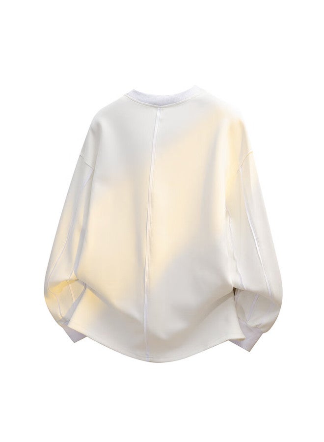 Dingfengbaoluo American Style Crewneck Sweatshirt Men Autumn Trendy Deconstructed Patchwork Solid Color Casual Long Sleeve Top Xbf89 White 3XL - Image 1