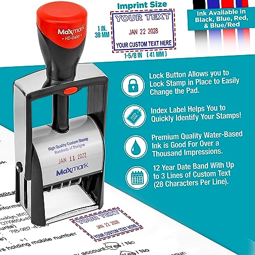 MaxMark Heavy Duty Self Inking Date Stamp with Phrase Paid - 2 Color Blue/Red Ink - Image 4
