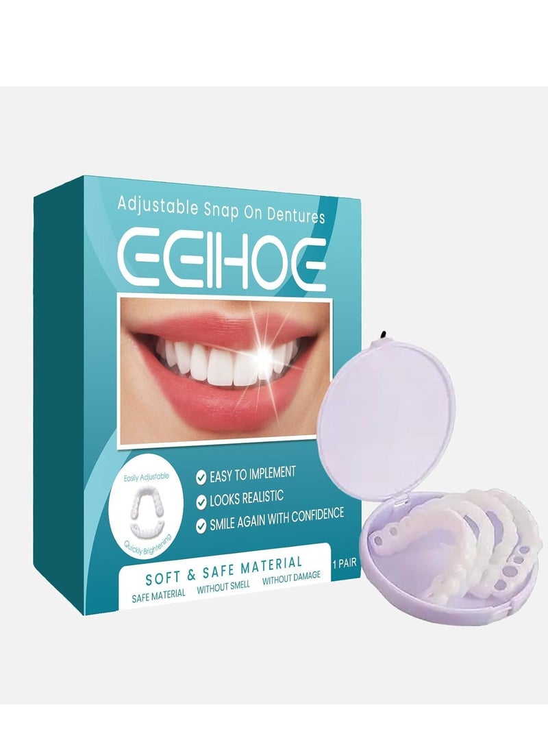 EELHOE 1 Pairs Temporary Teeth Perfect Cover, Cosmetic Veneers Teeth Temporary Dentures, Adjustable Snap On, Moldable False Teeth for Beautiful Smile, Nature and Comfortable, Fit Whitening Flex Den - Image 1