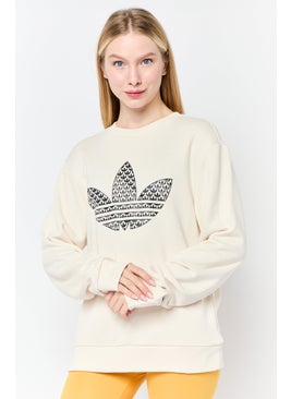 adidas Originals Women Sportswear Fit Long Sleeves Outdoor Sweatshirt, Beige  - Image 1