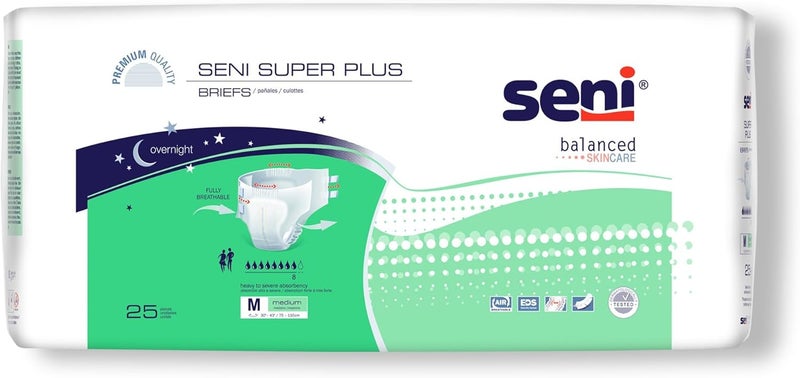 SENI Super Plus Unisex Adult Incontinence Briefs with tabs Size M 3043 25 Count 1 Pack of 25 Heavy to Severe Absorbency Disposable Overnight Brief for Men Women - Image 1