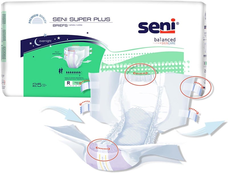 SENI Super Plus Unisex Adult Incontinence Briefs with tabs Size M 3043 25 Count 1 Pack of 25 Heavy to Severe Absorbency Disposable Overnight Brief for Men Women - Image 4