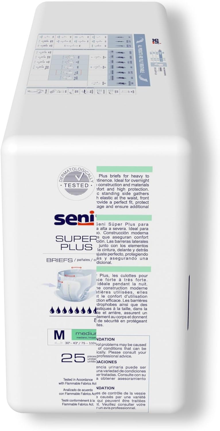 SENI Super Plus Unisex Adult Incontinence Briefs with tabs Size M 3043 25 Count 1 Pack of 25 Heavy to Severe Absorbency Disposable Overnight Brief for Men Women - Image 5