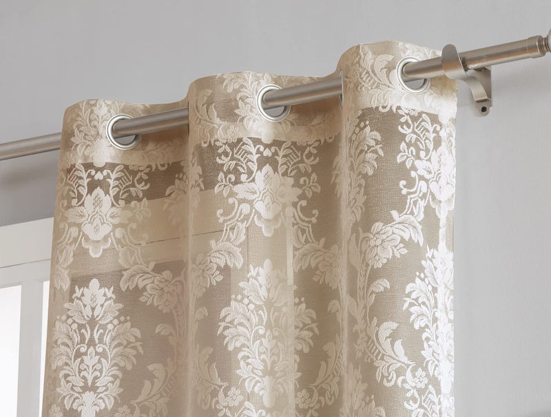 LinenZone Pair of 2 Knitted Lace Curtain Panels with Scalloped Bottom. Elegant Farmhouse Lace Curtains for Living Room, Bedroom, or Dining Room. (Lisa 38 x 63, Linen) - Image 2