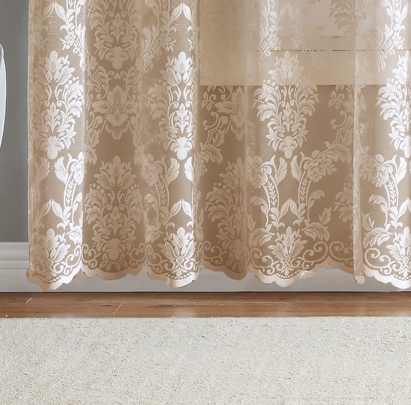 LinenZone Pair of 2 Knitted Lace Curtain Panels with Scalloped Bottom. Elegant Farmhouse Lace Curtains for Living Room, Bedroom, or Dining Room. (Lisa 38 x 63, Linen) - Image 3