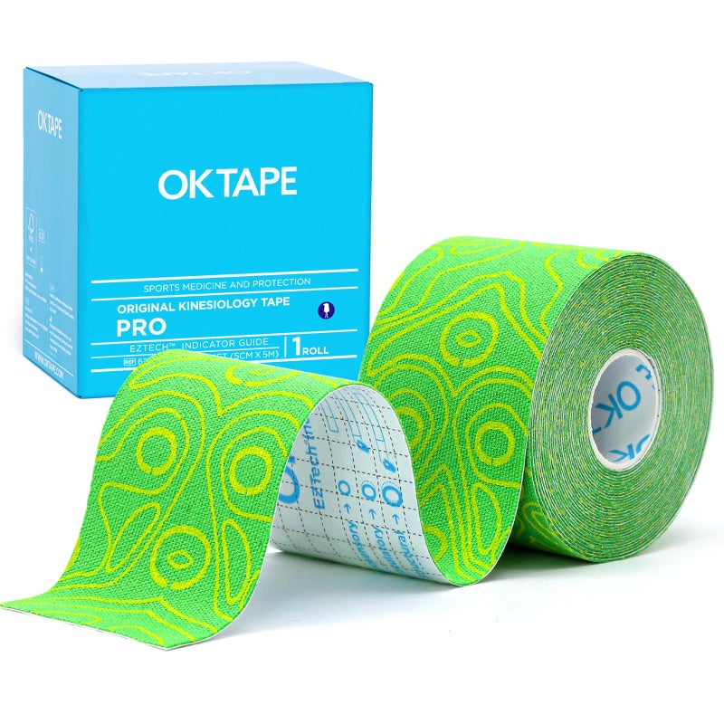 OK TAPE PRO Kinesiology Tape 2inch x Long Roll 16ft Free Cut Tape Elastic Athletic Tape Therapeutic Latex Free YellowGreen