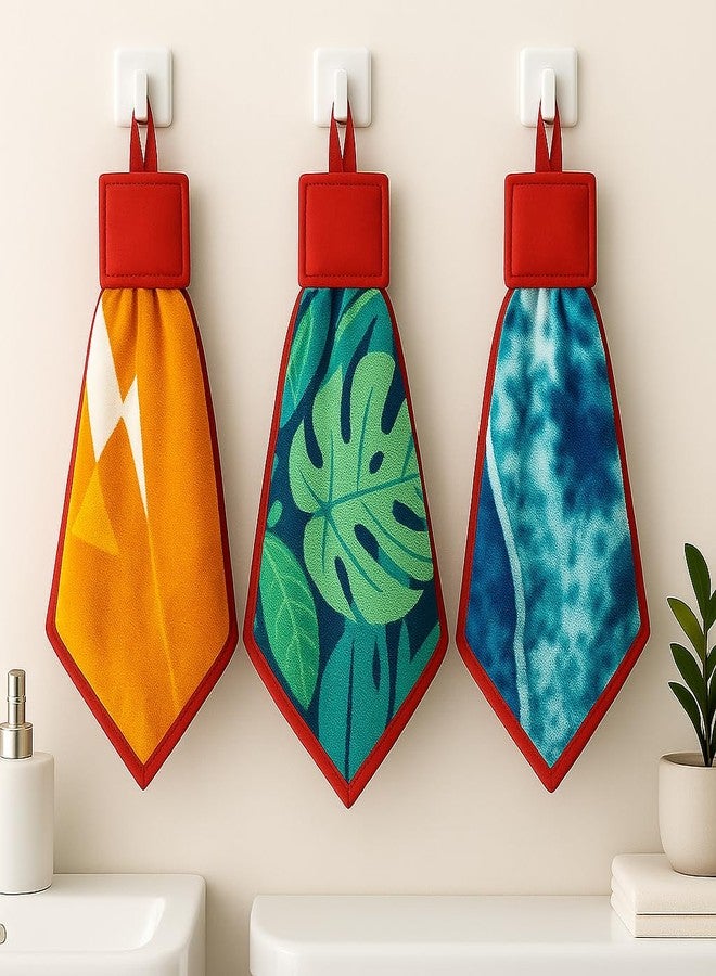 Space Fly Kitchen Towel with Hanging Loop 24x45 cm | Absorbent & Quick Dry Microfiber Hand Towel for Kitchen, Bathroom & Multipurpose Use | Soft Washcloth with Hanging Hook - Pack of 3 (Multi Design) - Image 1