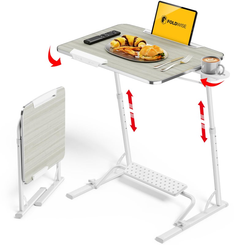 FoldWise Upgraded Folding TV Tray Table - Extra Large & Sturdy Laptop Table for Couch, Height & Angle Adjustable Desk for Dinner, Work & TV - Includes Footrest, Cup Holder, iPad Holder & Edge Stopper - Image 1