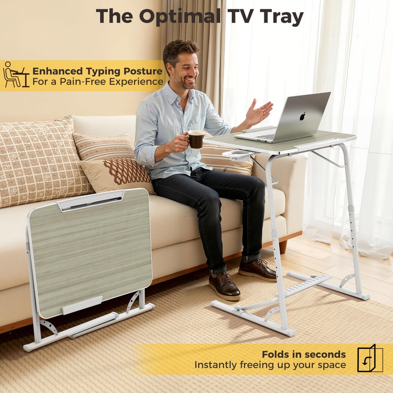 FoldWise Upgraded Folding TV Tray Table - Extra Large & Sturdy Laptop Table for Couch, Height & Angle Adjustable Desk for Dinner, Work & TV - Includes Footrest, Cup Holder, iPad Holder & Edge Stopper - Image 3