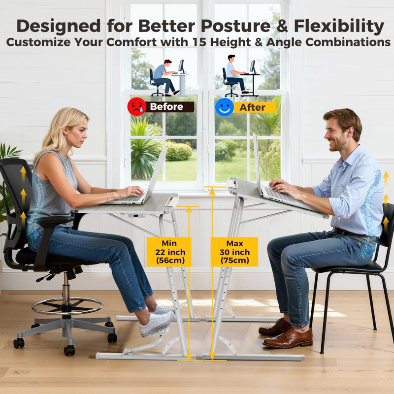FoldWise Upgraded Folding TV Tray Table - Extra Large & Sturdy Laptop Table for Couch, Height & Angle Adjustable Desk for Dinner, Work & TV - Includes Footrest, Cup Holder, iPad Holder & Edge Stopper - Image 5