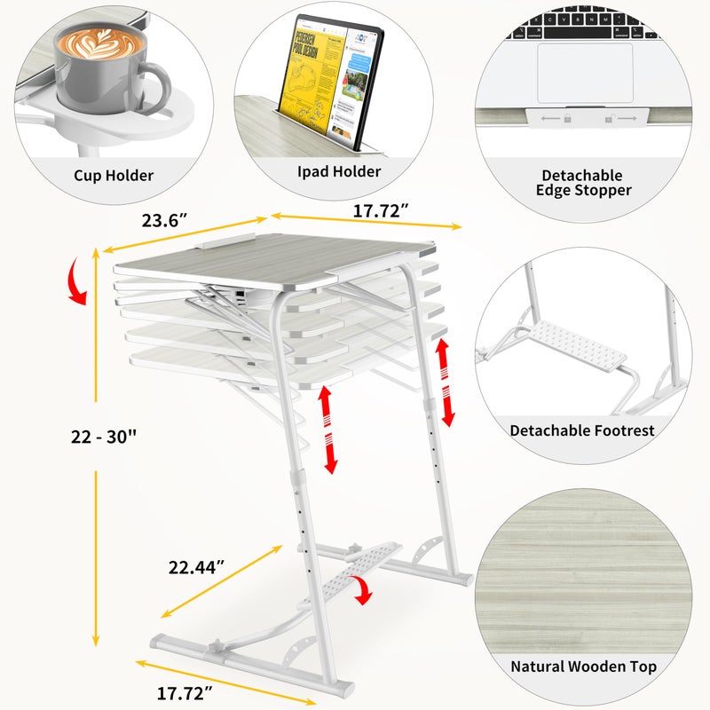 FoldWise Upgraded Folding TV Tray Table - Extra Large & Sturdy Laptop Table for Couch, Height & Angle Adjustable Desk for Dinner, Work & TV - Includes Footrest, Cup Holder, iPad Holder & Edge Stopper - Image 2