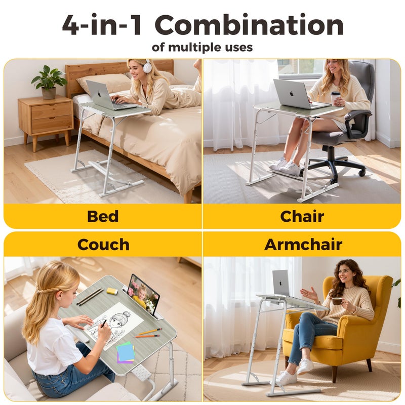 FoldWise Upgraded Folding TV Tray Table - Extra Large & Sturdy Laptop Table for Couch, Height & Angle Adjustable Desk for Dinner, Work & TV - Includes Footrest, Cup Holder, iPad Holder & Edge Stopper - Image 4