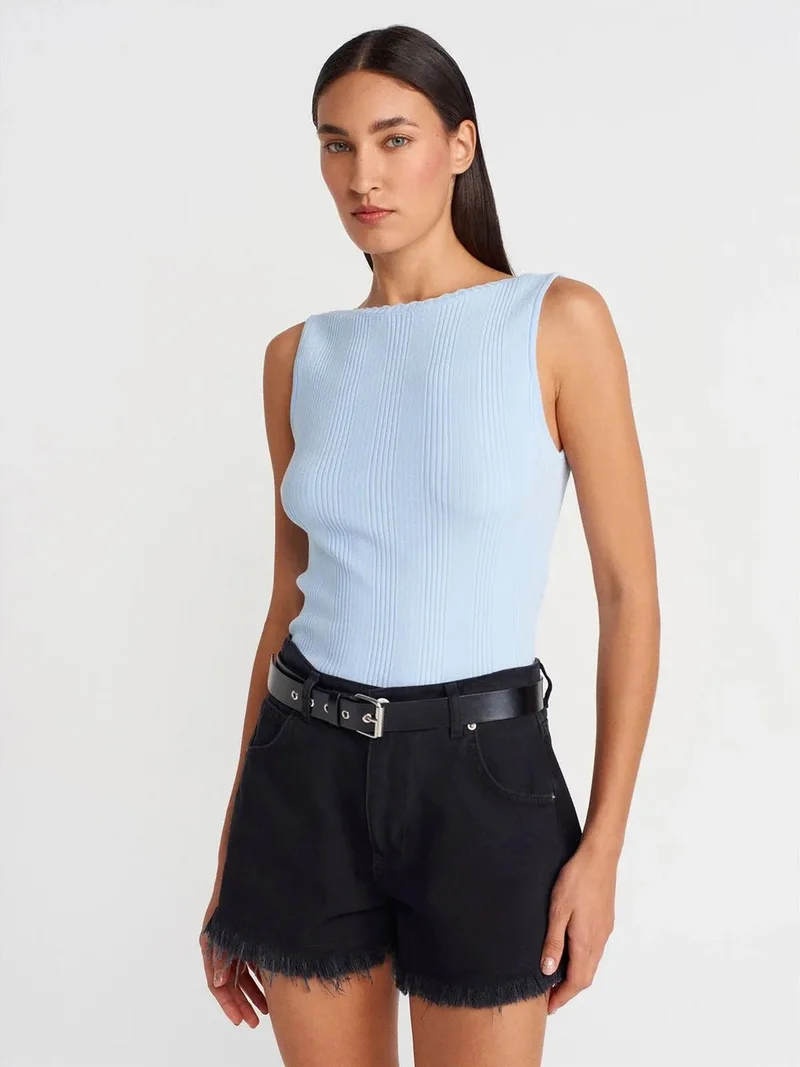 ديلفين Dilvin Ribbed Sleeveless Boat Neck Blouse