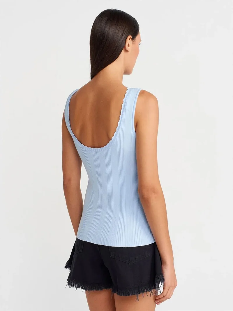 ديلفين Dilvin Ribbed Sleeveless Boat Neck Blouse