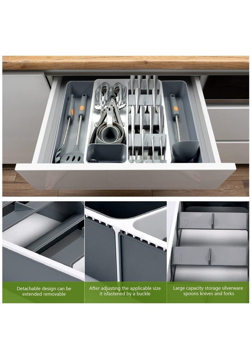 يلا جوي منظم أدراج أدوات المطبخ، صينية أدوات مائدة قابلة للتعديل بثمانية أقسام، منظم أدوات مطبخ ذو سعة كبيرة للملاعق والسكاكين والأدوات الأخرى - Image 2