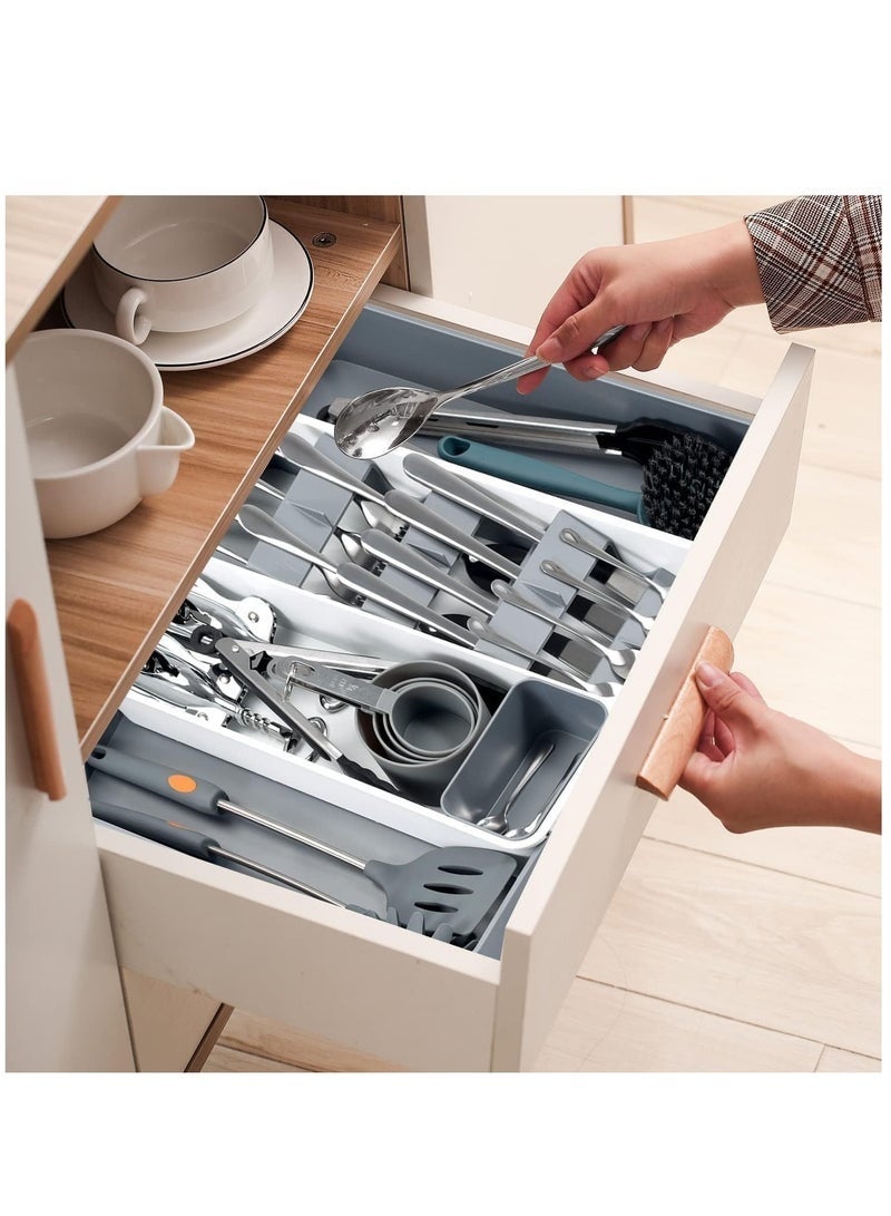يلا جوي منظم أدراج أدوات المطبخ، صينية أدوات مائدة قابلة للتعديل بثمانية أقسام، منظم أدوات مطبخ ذو سعة كبيرة للملاعق والسكاكين والأدوات الأخرى - Image 4