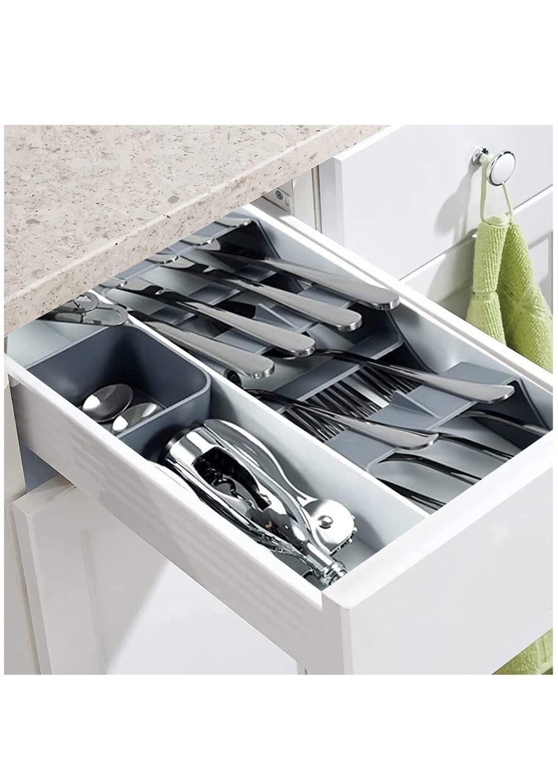 يلا جوي منظم أدراج أدوات المطبخ، صينية أدوات مائدة قابلة للتعديل بثمانية أقسام، منظم أدوات مطبخ ذو سعة كبيرة للملاعق والسكاكين والأدوات الأخرى - Image 5