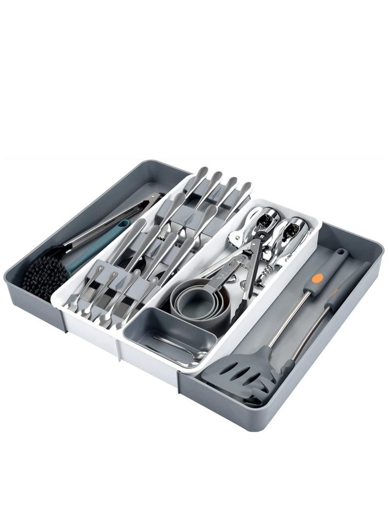 يلا جوي منظم أدراج أدوات المطبخ، صينية أدوات مائدة قابلة للتعديل بثمانية أقسام، منظم أدوات مطبخ ذو سعة كبيرة للملاعق والسكاكين والأدوات الأخرى - Image 1