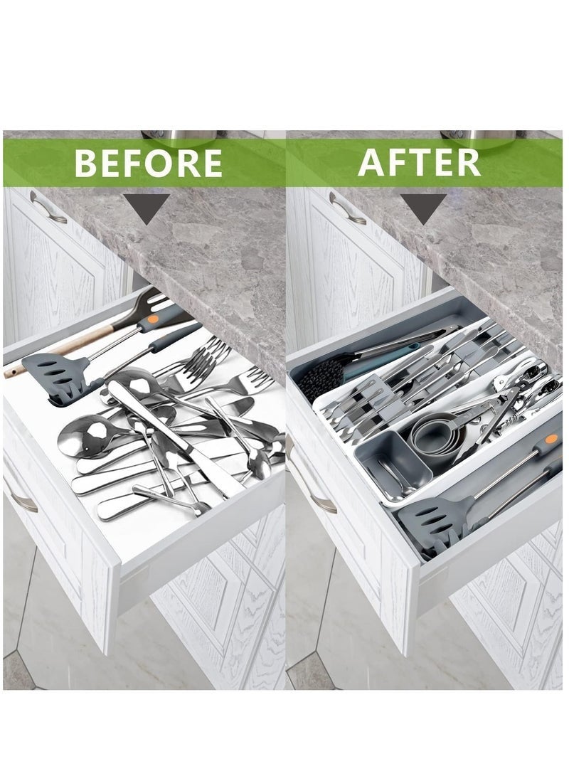 يلا جوي منظم أدراج أدوات المطبخ، صينية أدوات مائدة قابلة للتعديل بثمانية أقسام، منظم أدوات مطبخ ذو سعة كبيرة للملاعق والسكاكين والأدوات الأخرى - Image 3