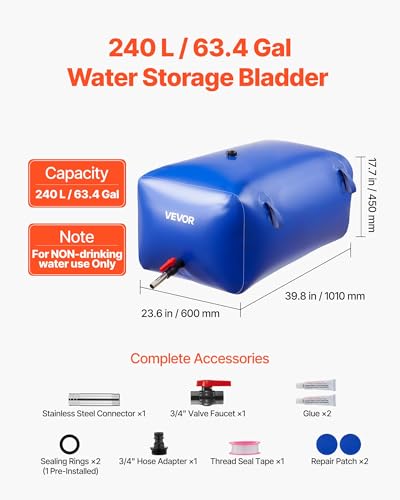 VEVOR Water Storage Bladder 634 Gallon Large Capacity Water Bag Portable Collapsible Soft Waters Container Leakproof TearResistant PVC Emergency Waters Storage Tank for RV Truck Outdoor Use - Image 3