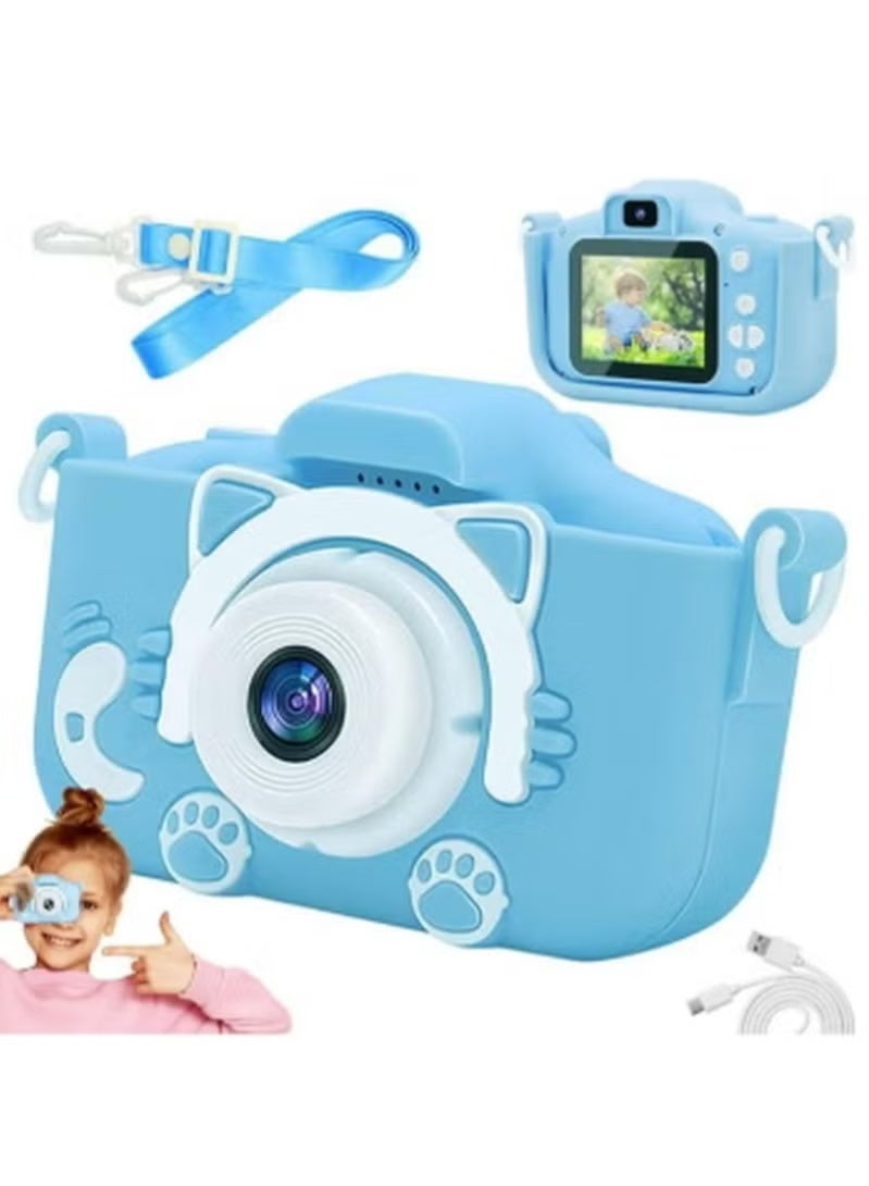 A ZONE Kids Camera, HD Kids Digital Video Camera for Taking Photos and Recording Vidoes, Children Games Built-in, Children Selfie Camera Perfect Christmas Birthday Gifts for Boys Girls (Blue) - Image 1