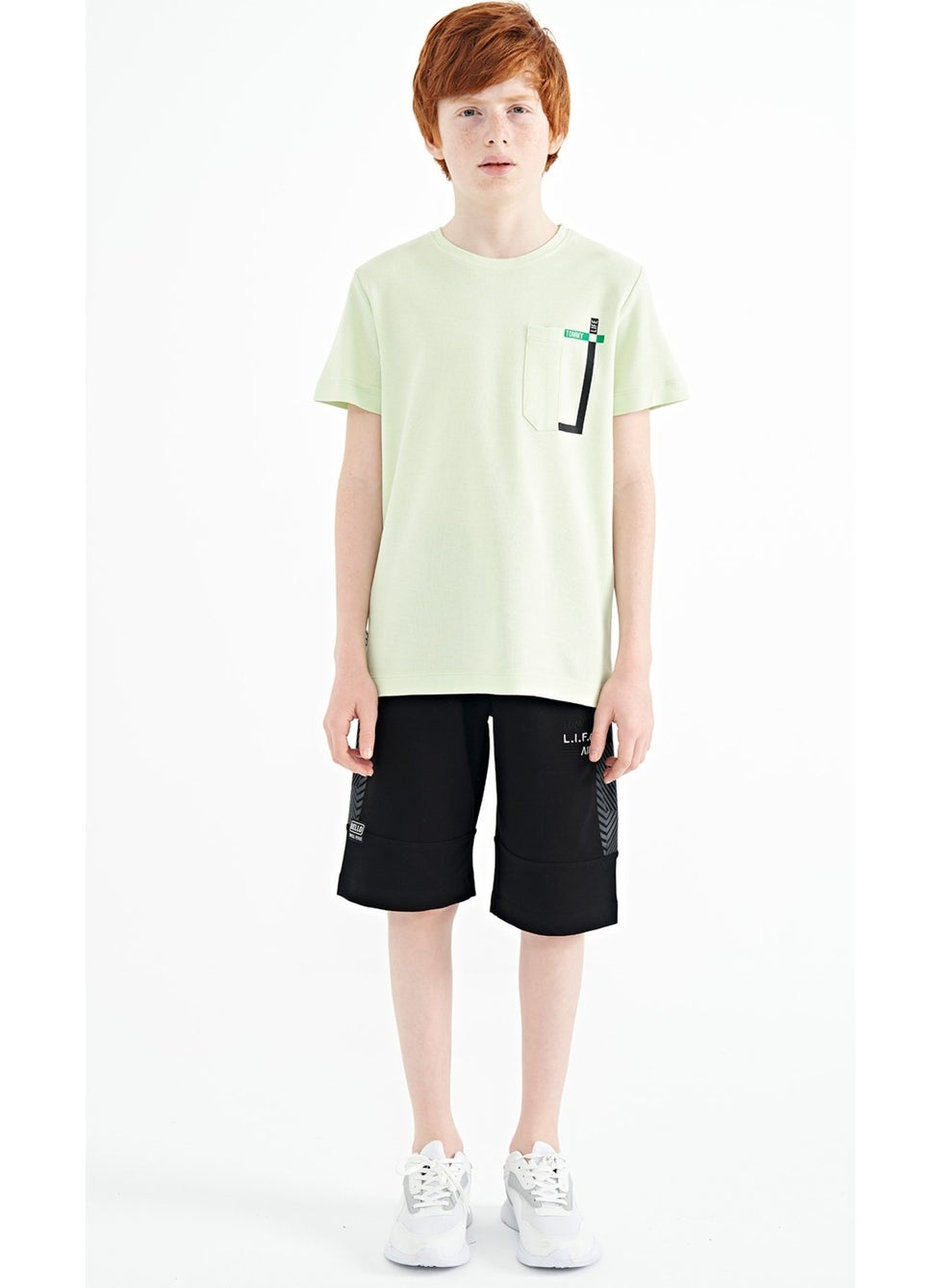 Tommy Life Light Green Pocket Detailed O Neck Standard Pattern Boy T-Shirt - 11120  - Image 3
