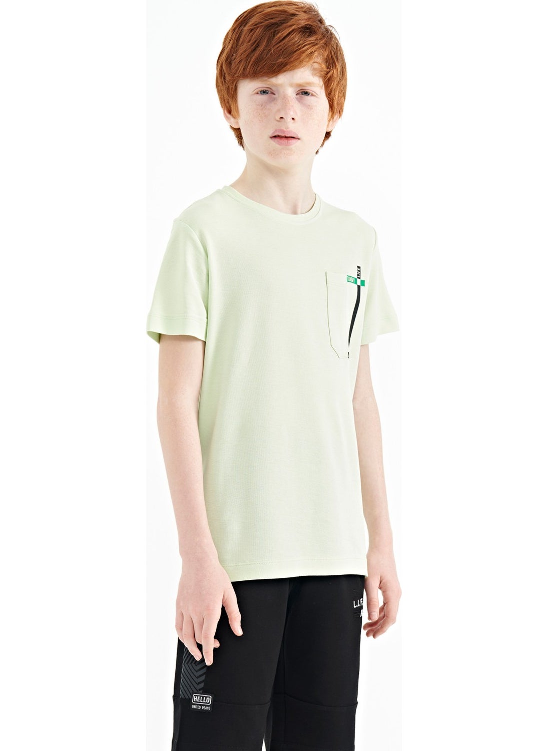 Tommy Life Light Green Pocket Detailed O Neck Standard Pattern Boy T-Shirt - 11120  - Image 4