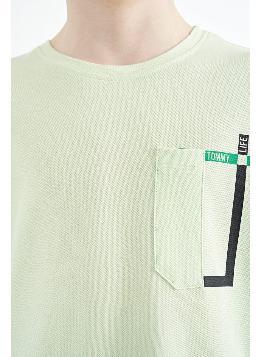 Tommy Life Light Green Pocket Detailed O Neck Standard Pattern Boy T-Shirt - 11120  - Image 2