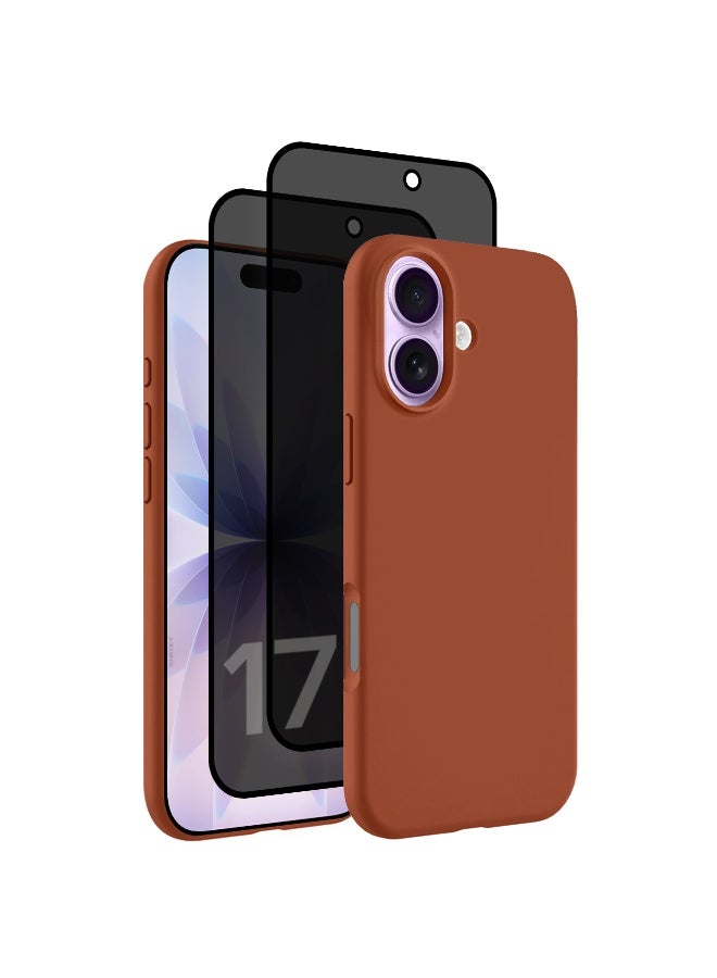 3 Packs Silicone Protective Phone Case for iPhone 17 - Soft Anti-Scratch Microfiber Lining Ultra Slim Drop Protection Phone Cover with Two Privacy Screen Protectors - Windsor Brown - Image 1