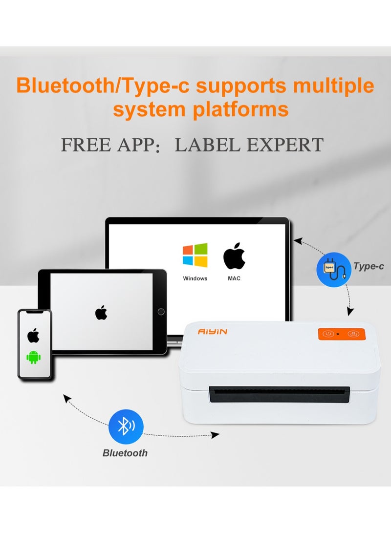 آيين E40 Pro Aiyin Shipping طابعة ملصقات حرارية، 4x6 بوصة، بلوتوث، 203 نقطة في البوصة، USB-C، متوافقة مع IOS Android Windows Mac، للمنزل والمكتب والشركات الصغيرة - Image 3