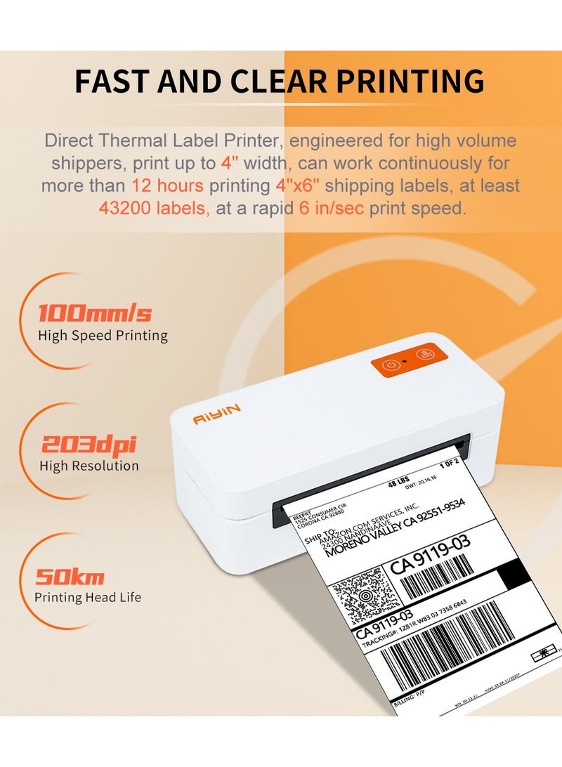 آيين E40 Pro Aiyin Shipping طابعة ملصقات حرارية، 4x6 بوصة، بلوتوث، 203 نقطة في البوصة، USB-C، متوافقة مع IOS Android Windows Mac، للمنزل والمكتب والشركات الصغيرة - Image 5